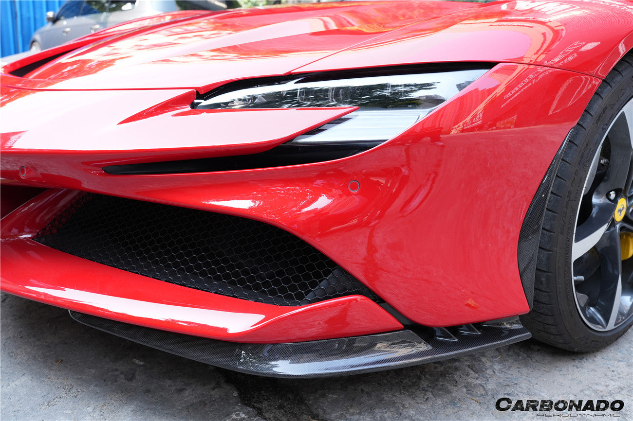 2020-UP Ferrari SF90 Stradale OE Style Autoclave Carbon Fiber Front Bumper Side Splitter
