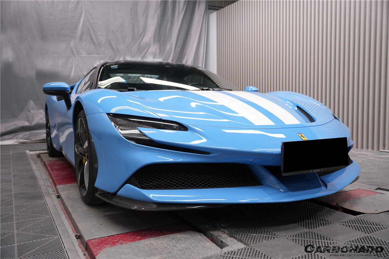 2020-UP Ferrari SF90 Stradale OE Style Autoclave Carbon Fiber Front Bumper Side Splitter