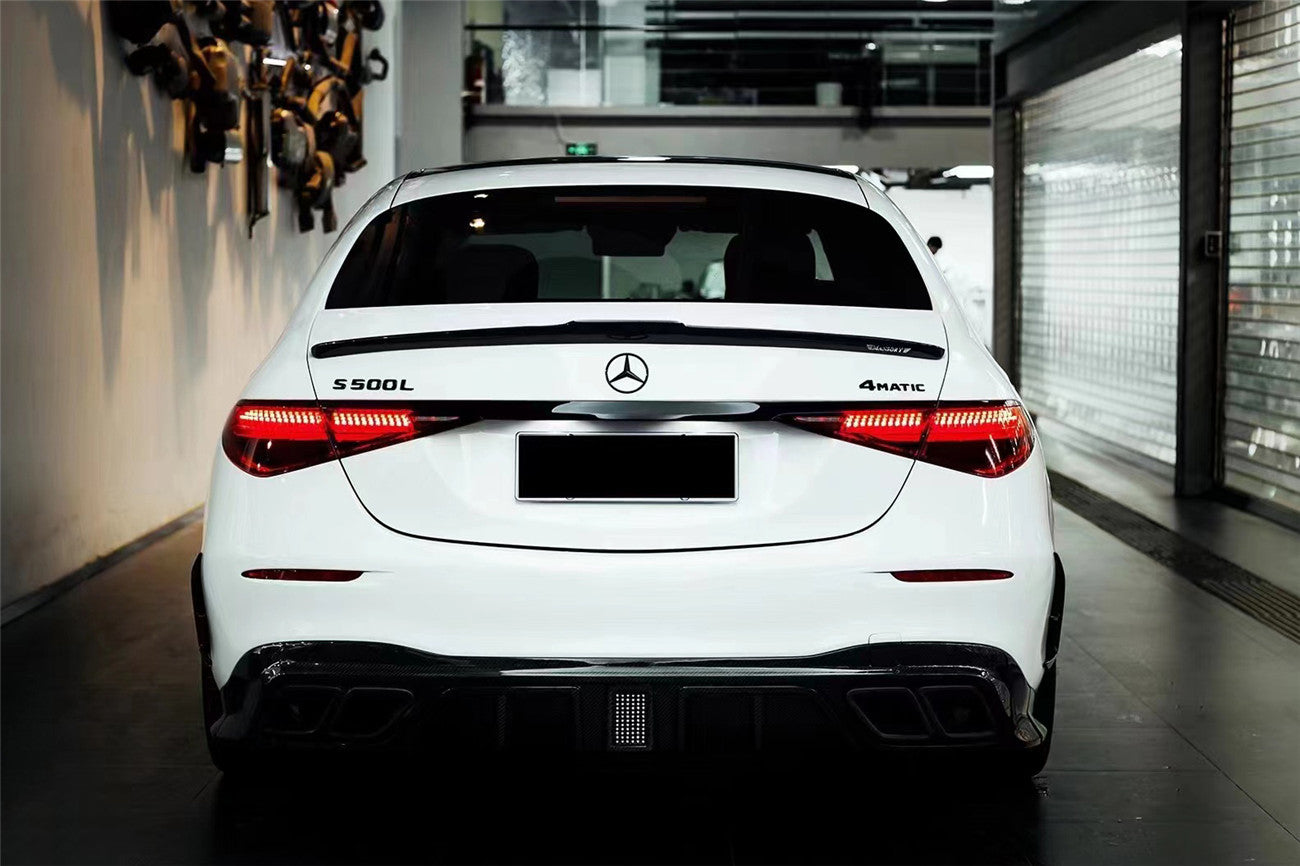 2021-UP Mercedes Benz S Class W223 4Matic Sedan MSY Style Rear Lip with LED Light And Exhaust tips