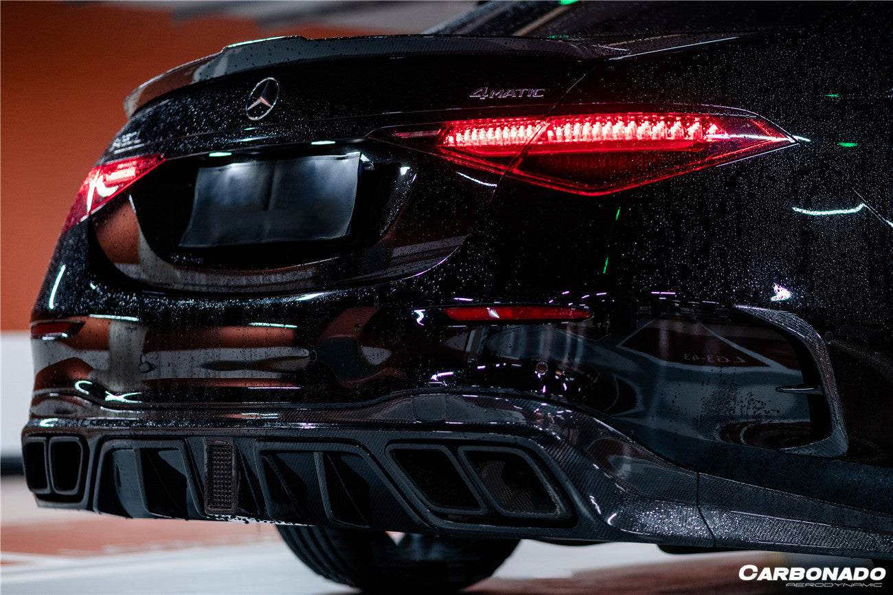 2021-UP Mercedes Benz S Class W223 4Matic Sedan MSY Style Rear Lip with LED Light And Exhaust tips - Carbonado Aero