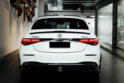 2021-UP Mercedes Benz S Class W223 4Matic Sedan MSY Style Rear Lip with LED Light And Exhaust tips - Carbonado