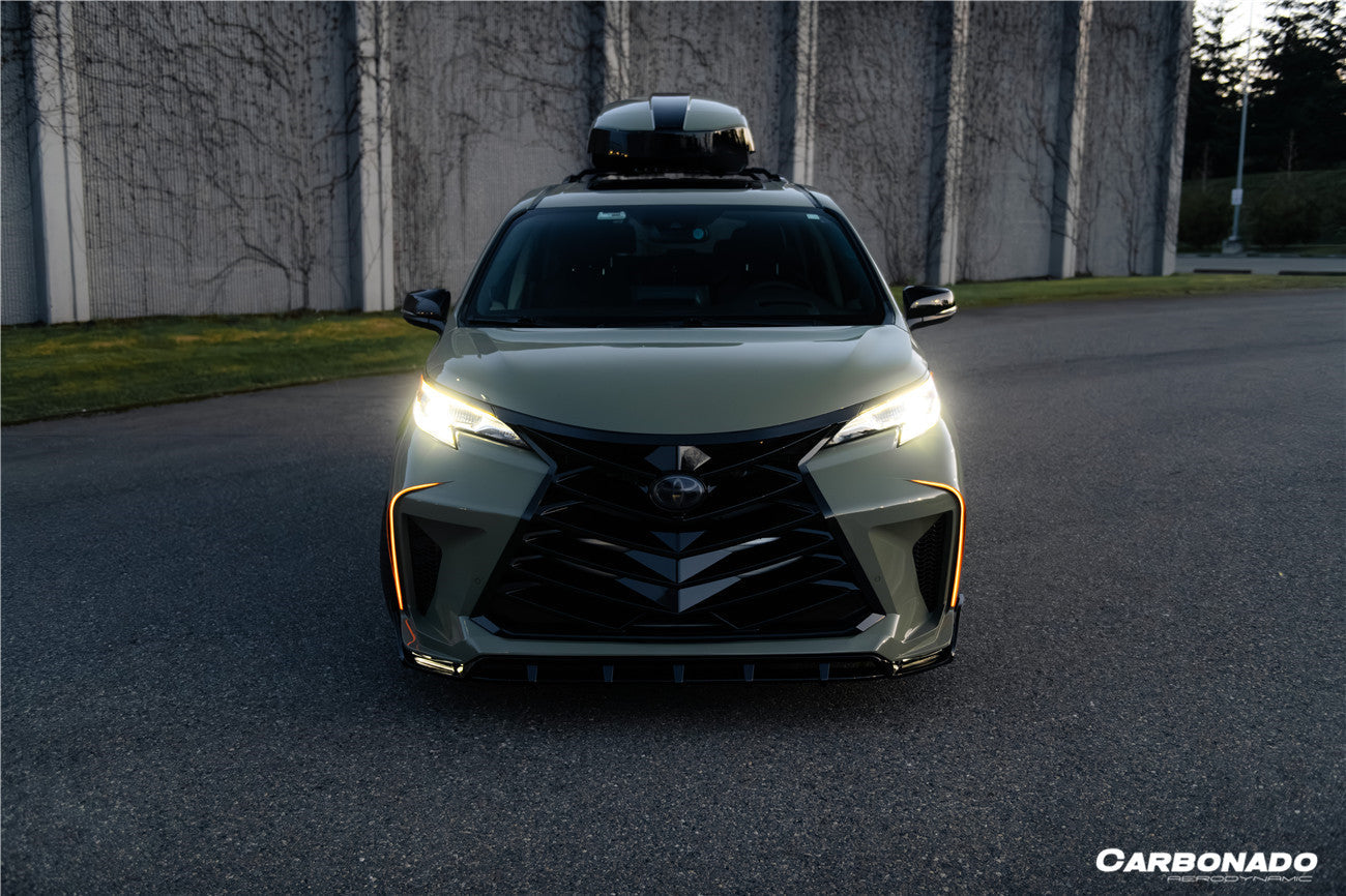 2021-UP Toyota Sienna Thunder Style PP Front Bumper with Lip and Grills and LED Light