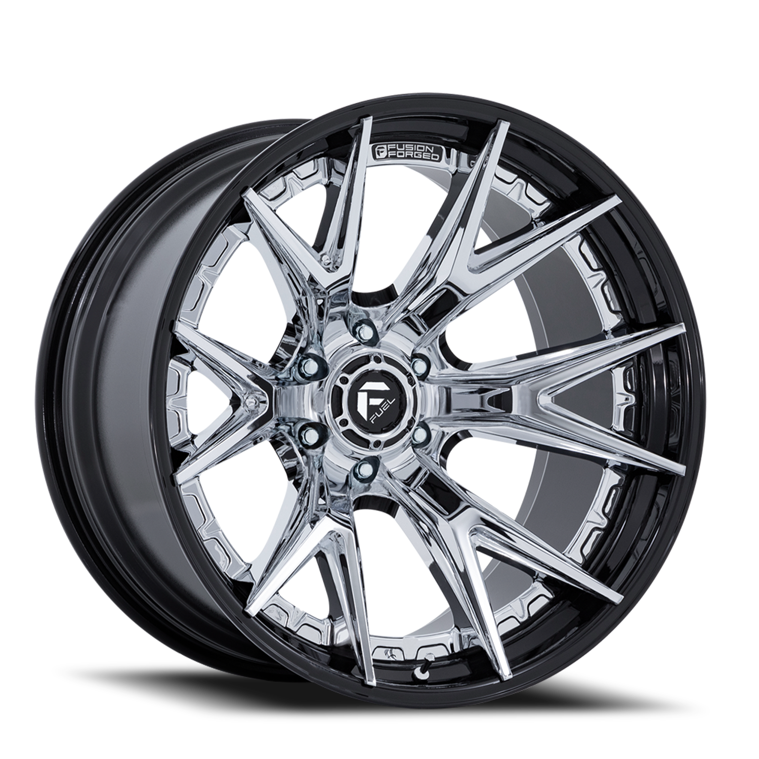 Fuel Off-Road Catalyst FC402PB 20x10 -18 6x135mm 87.1mm Chrome Gloss Black Lip