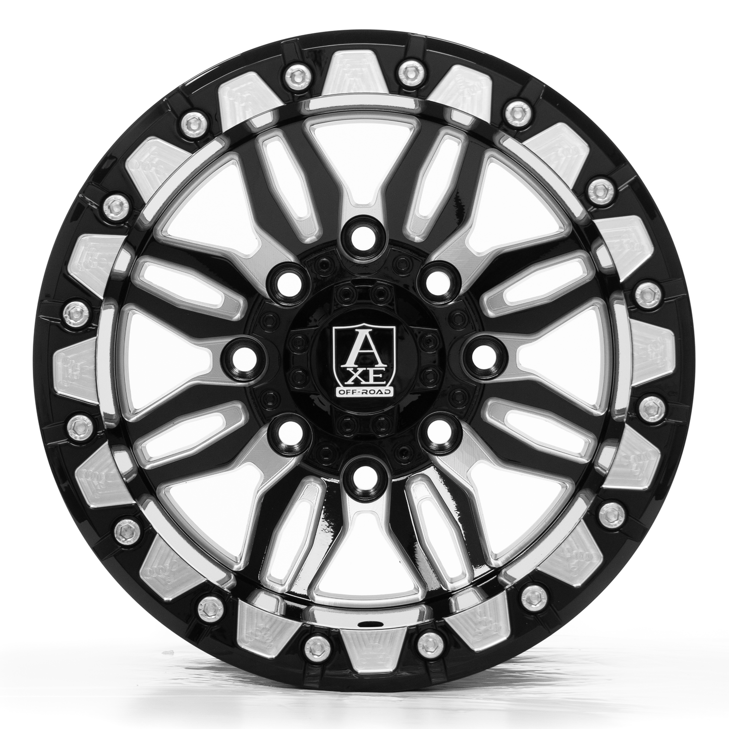 AXE WHEELS CERUS UTV bead-lock GLOSS BLACK MILLED 15x7 ET10 4x156 (Square Set of 4)