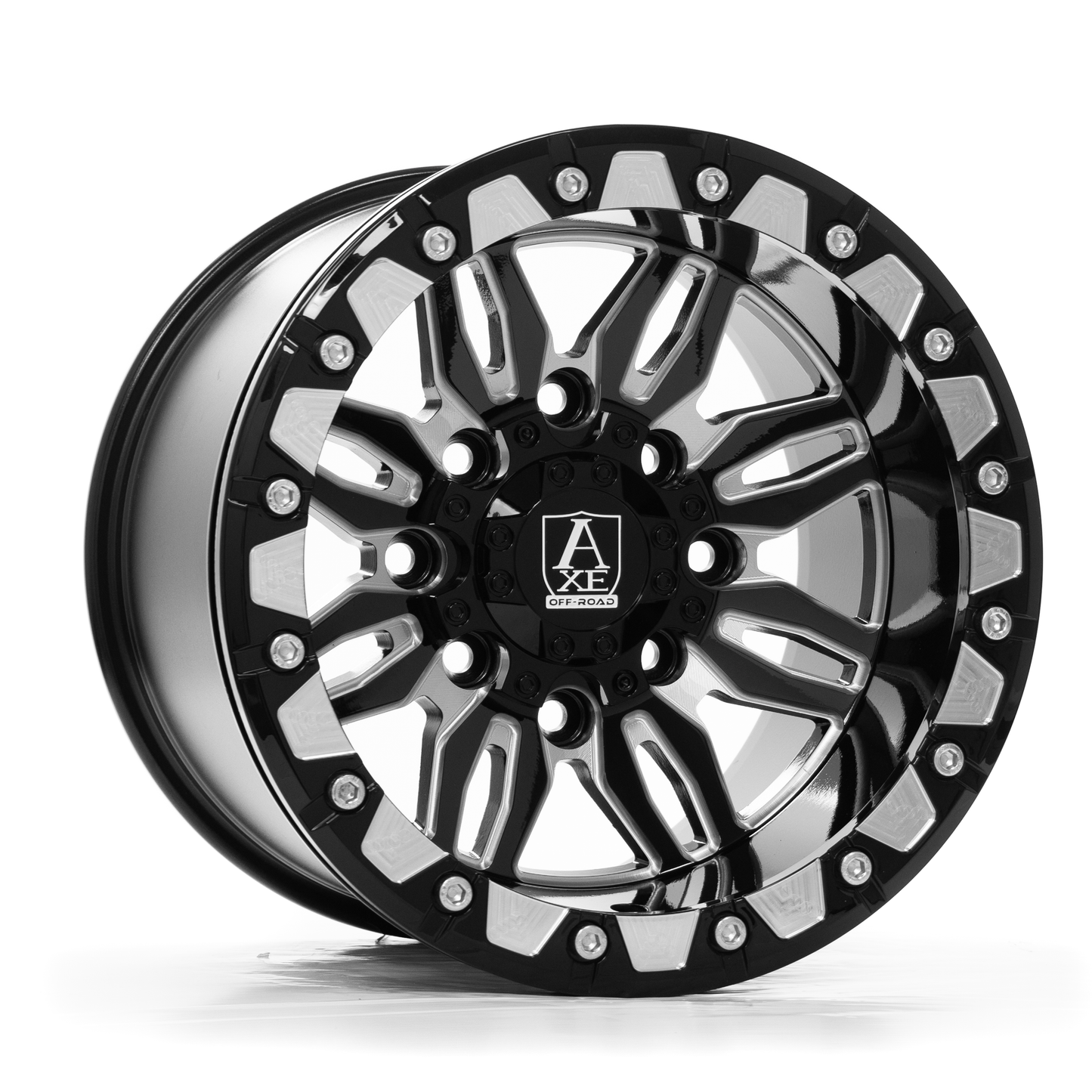 AXE WHEELS CERUS UTV bead-lock GLOSS BLACK MILLED 15x7 ET10 4x137 (Square Set of 4)