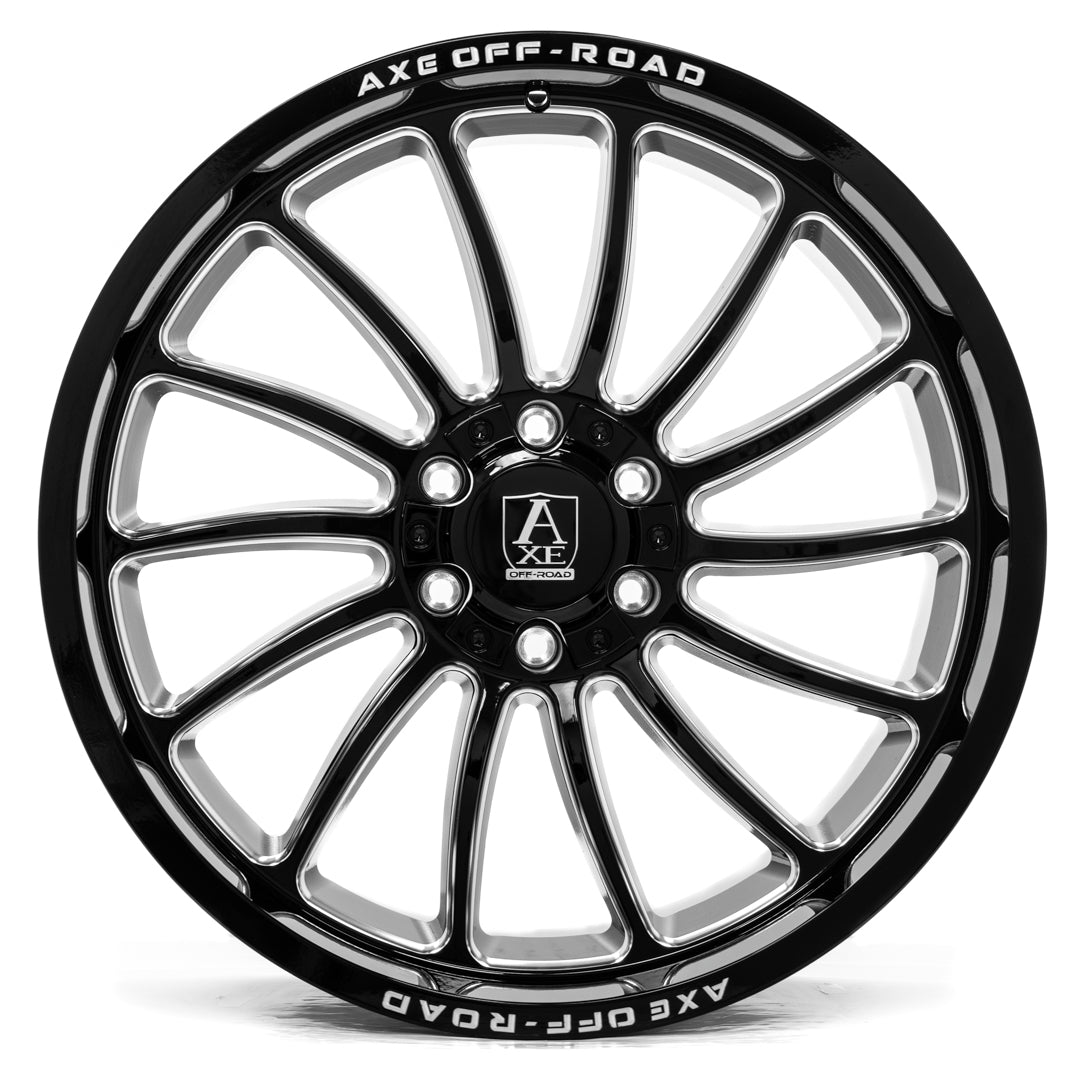 AXE WHEELS CHRONUS GLOSS BLACK MILLED 22x12 ET-44 8x170 (Square Set of 4)