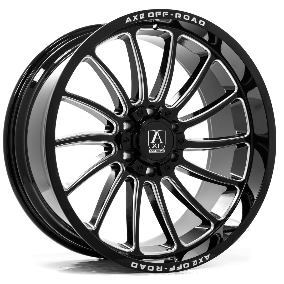 AXE WHEELS CHRONUS GLOSS BLACK MILLED 22x12 ET-44 8x170 (Square Set of 4)