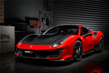 2015-2020 Ferrari 488 GTB | Spider Pista Style Carbon Fiber Front Bumper Set with Hood - DarwinPRO Aerodynamics