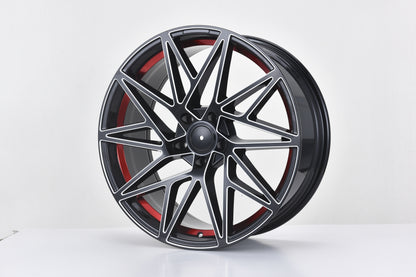 E1505 Black Milled Red Window 20x8.5 ET35 5x112 – (Square Set of 4)