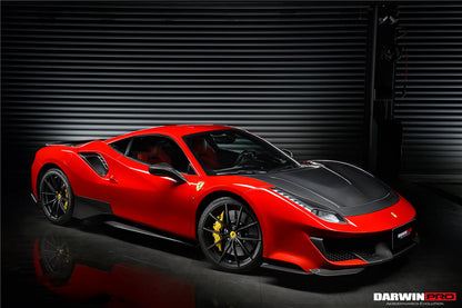 2015-2020 Ferrari 488 GTB/Spyder Pista Style Front Bumper Set W/Hood - DarwinPRO Aerodynamics