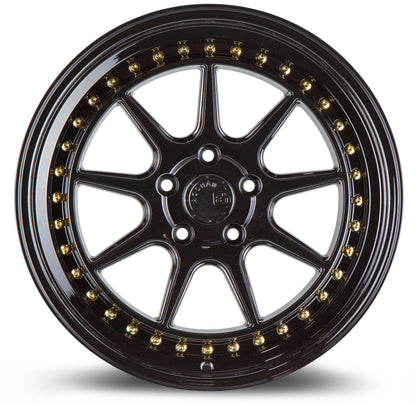 Aodhan DS-X Gloss Black W /Gold Rivets - 19x9.5 +22 / 19x11 +22 5x114.3 (Staggered Set of 4)