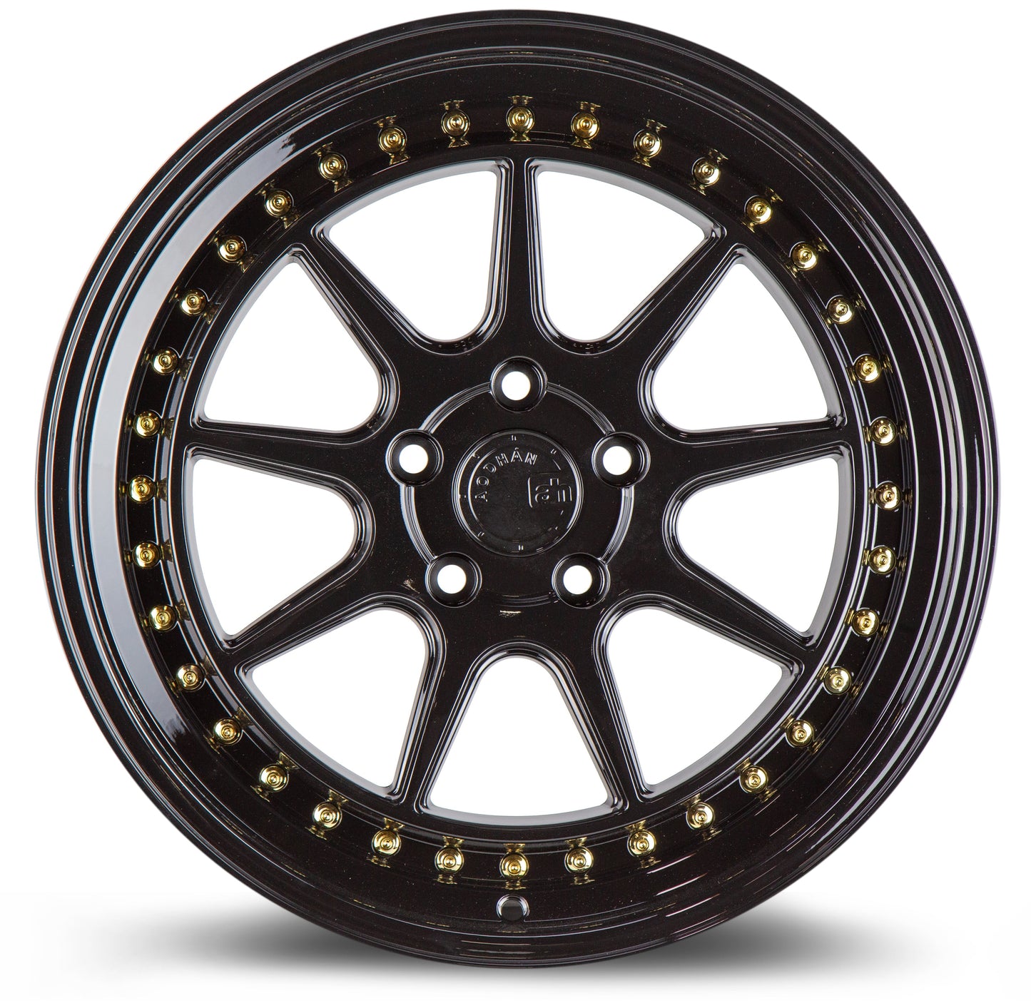 Aodhan DS-X Gloss Black W /Gold Rivets - 19x9.5 +30 / 19x11 +15 5x114.3 (Staggered Set of 4)