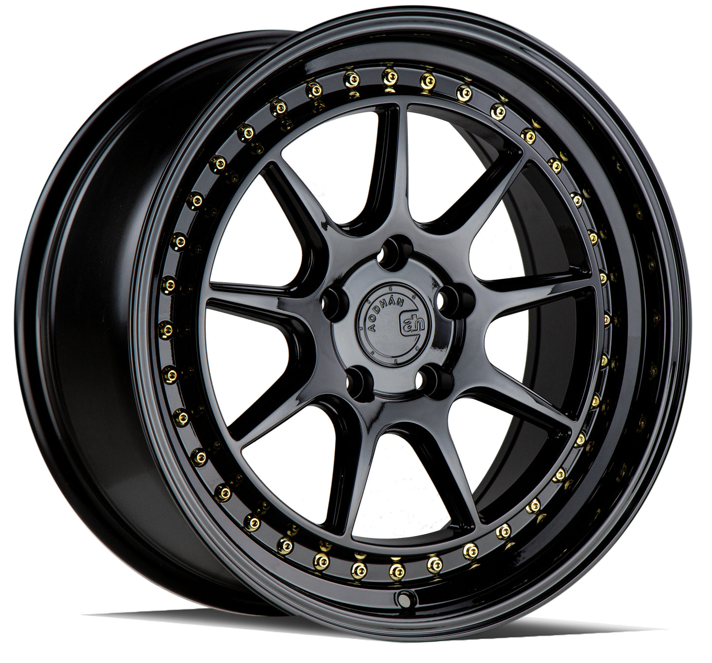 Aodhan DS-X Gloss Black W /Gold Rivets - 18x10.5 +15 5x114.3 (Square Set of 4)