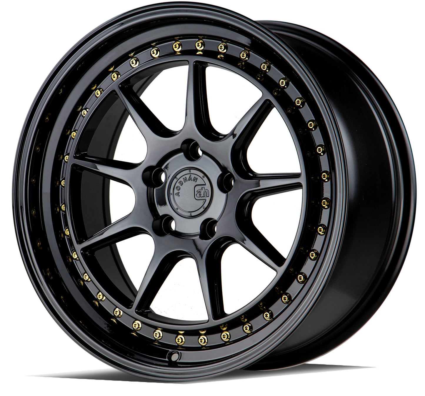 Aodhan DS-X Gloss Black W /Gold Rivets - 19x8.5 +35 / 19x9.5 +22 5x114.3 (Staggered Set of 4)