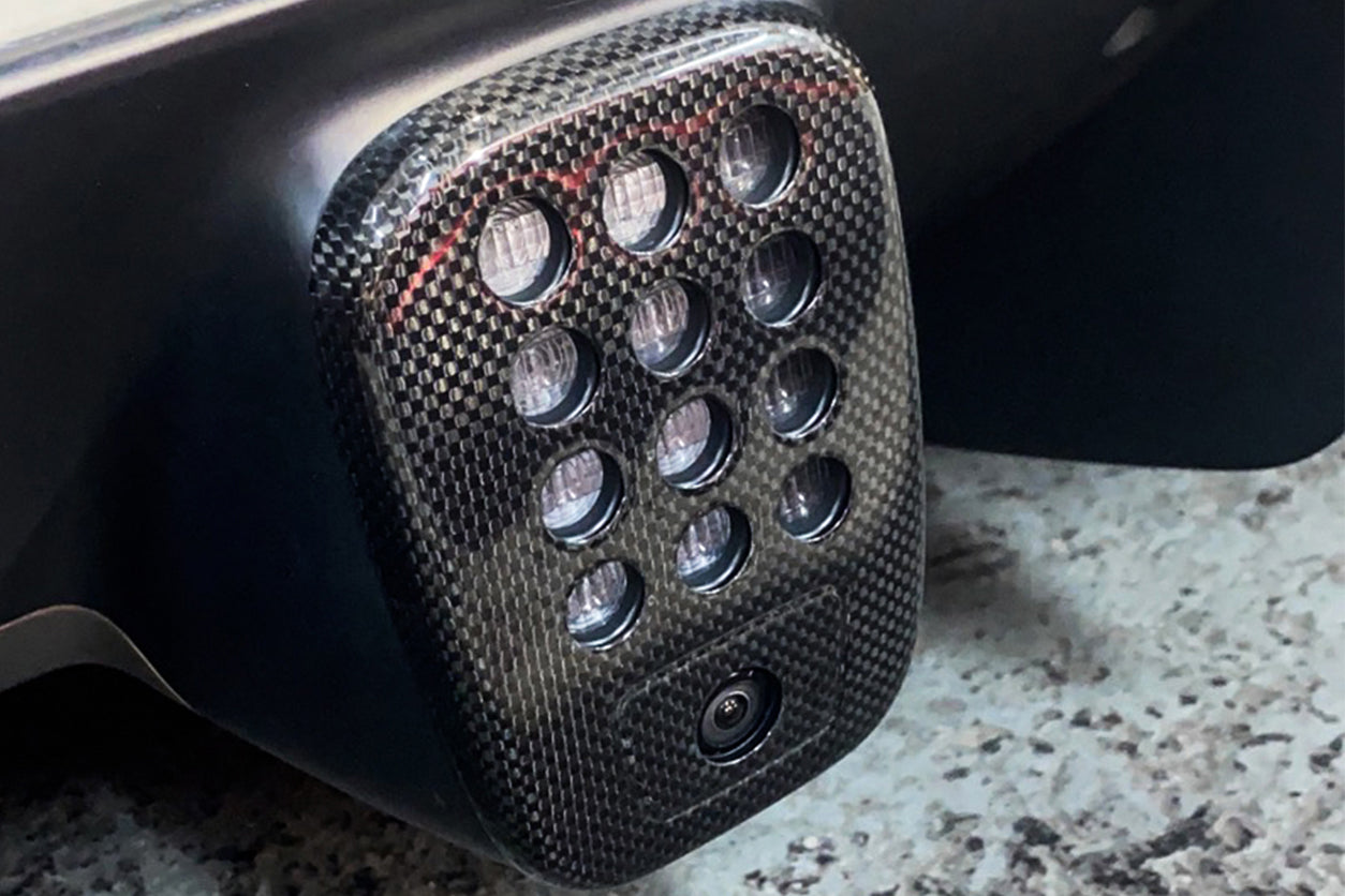 DarwinPRO 2015-2020 Ferrari 488 GTB & Spider Dry Carbon Fiber Rear Black Light Cover with Camera Hole - DarwinPRO Aerodynamics