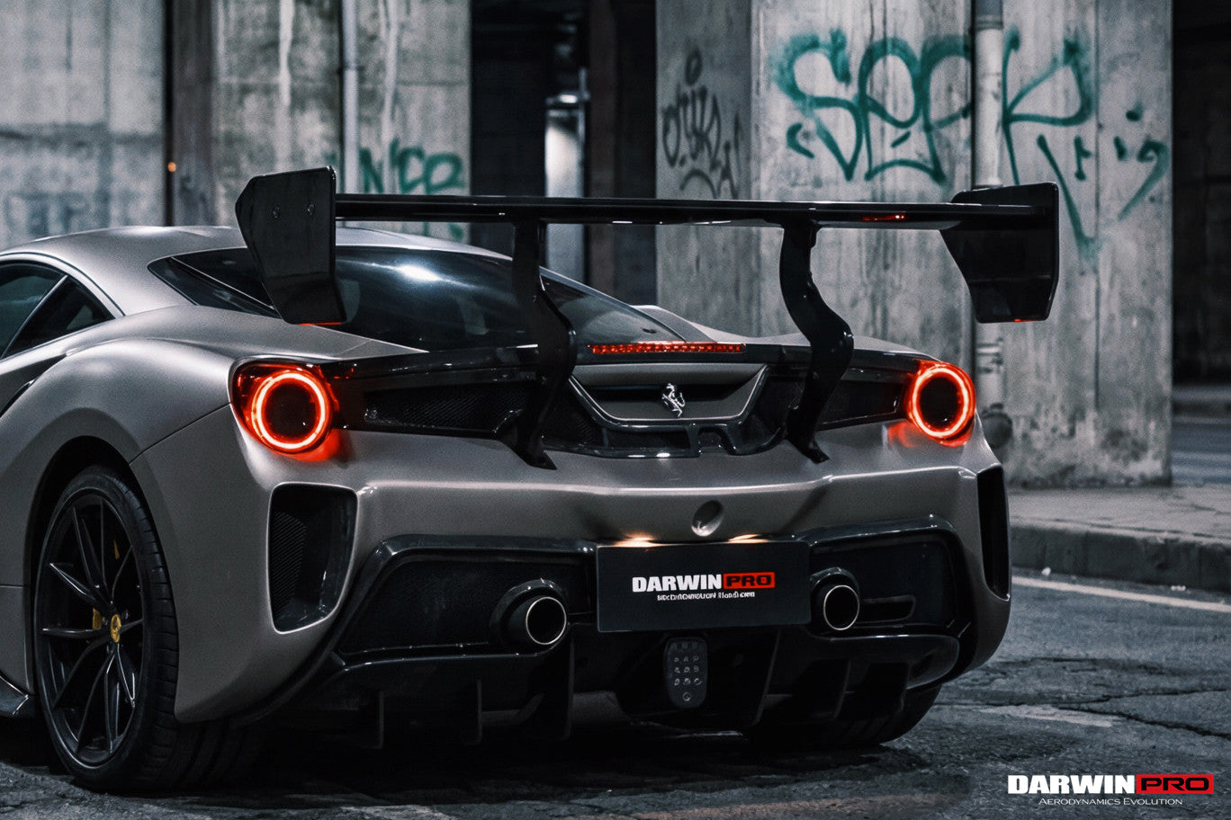 DarwinPRO 2015-2020 Ferrari 488 GTB Challenge Evo Modena Style Rear Bumper With Deck Lid Wing & Diffuser & Wing