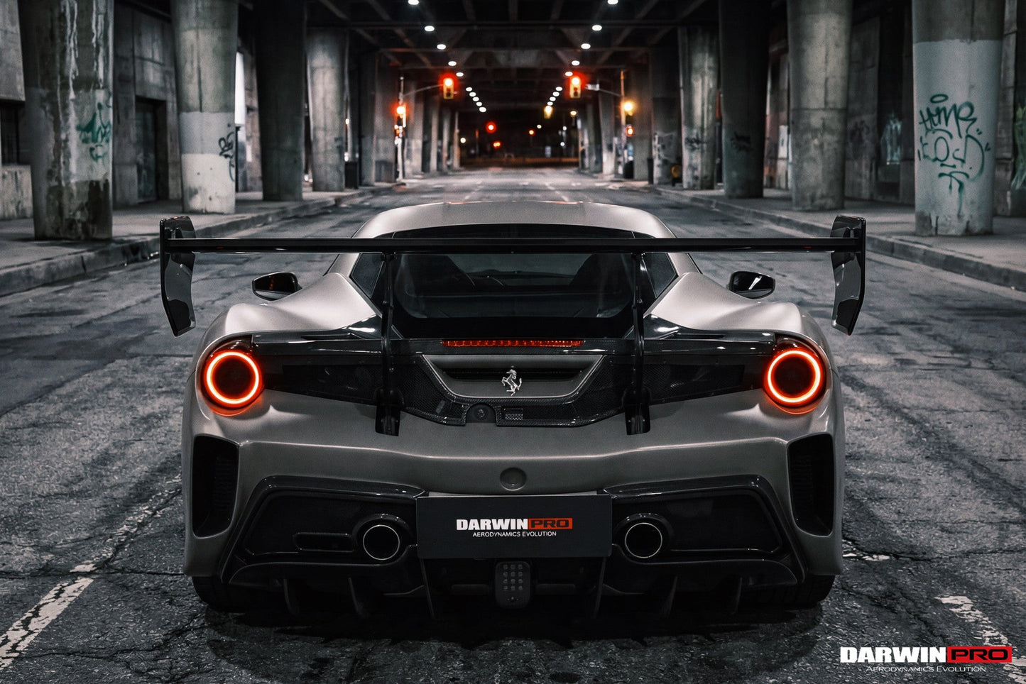 DarwinPRO 2015-2020 Ferrari 488 GTB Challenge Evo Modena Style Rear Bumper With Deck Lid Wing & Diffuser & Wing
