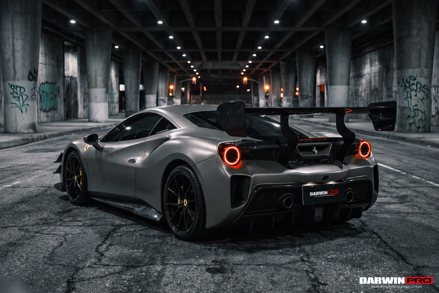 DarwinPRO 2015-2020 Ferrari 488 GTB Challenge Evo Modena Style Rear Bumper With Deck Lid Wing & Diffuser & Wing