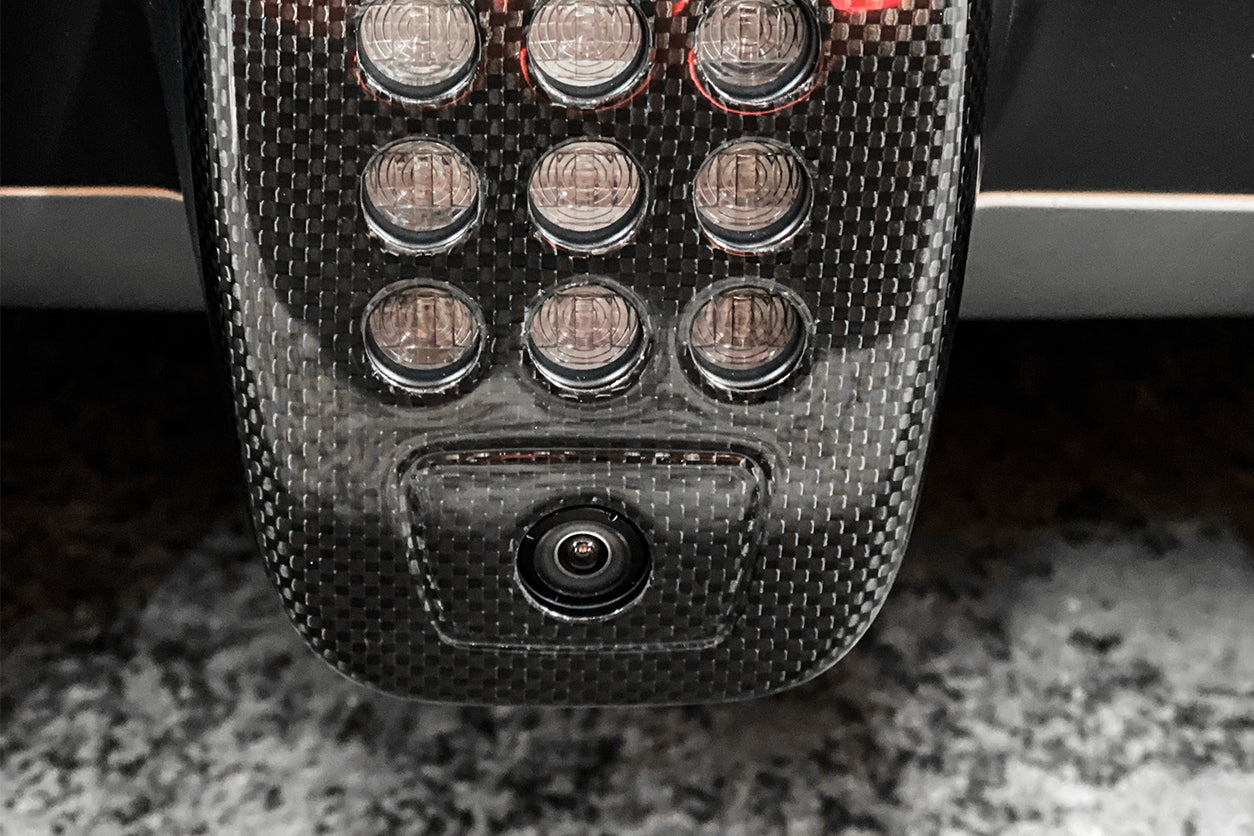 DarwinPRO 2015-2020 Ferrari 488 GTB & Spider Dry Carbon Fiber Rear Black Light Cover with Camera Hole