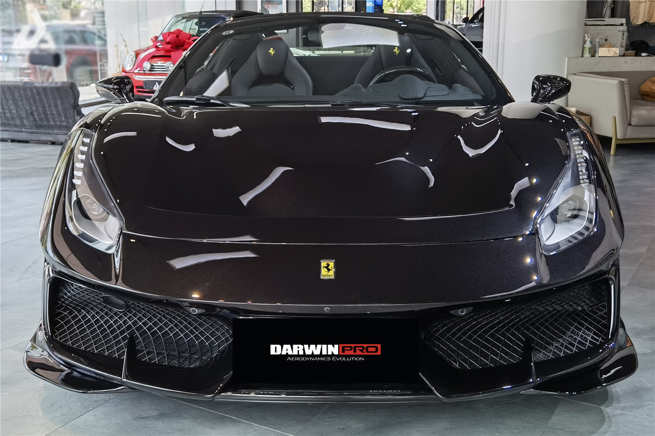 2015-2020 Ferrari 488 GTB | Spider Pista Style Carbon Fiber Front Bumper Set with Hood - DarwinPRO Aerodynamics