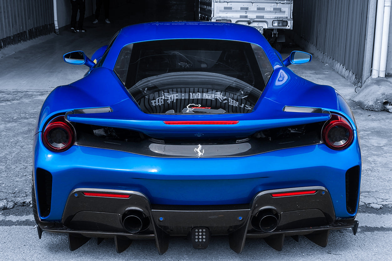 2015-2020 Ferrari 488 GTB Pista Style Carbon Fiber Rear Bumper And Wing