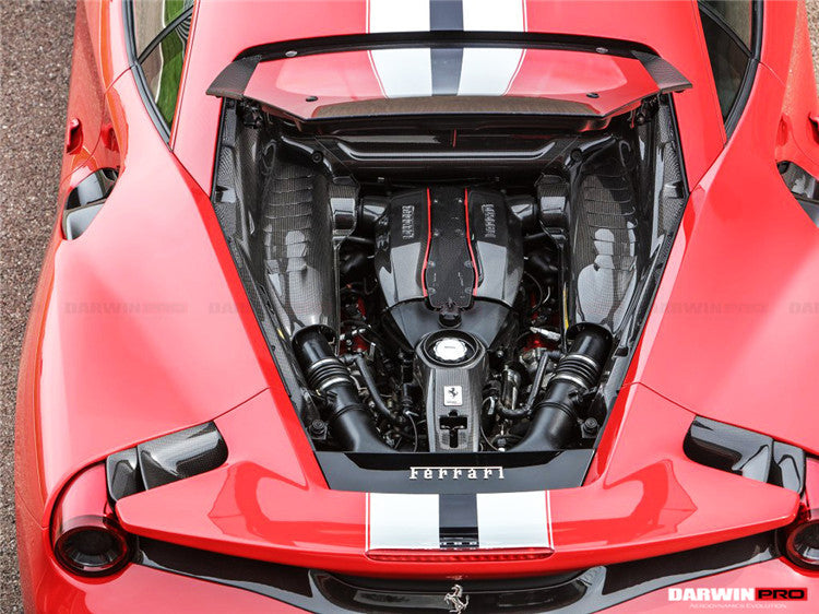 2015-2022 Ferrari 488 GTB & Pista & F8 Dry Carbon Fiber Engine Bay Panels With Heat Protection - DarwinPRO Aerodynamics