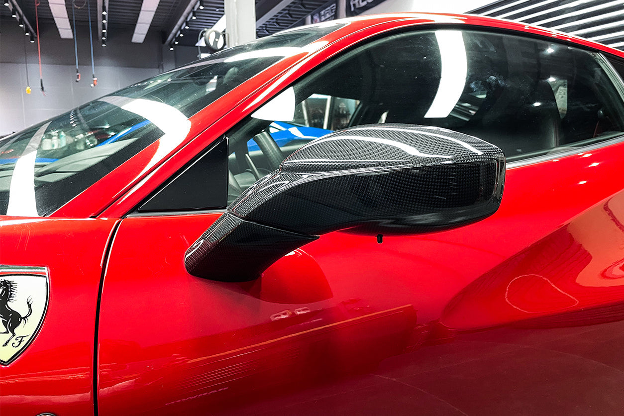 2015-2020 Ferrari 488 GTB & Spider Carbon Fiber Mirror House & Base Replacement - DarwinPRO Aerodynamics