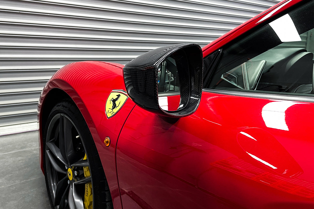 2015-2020 Ferrari 488 GTB & Spider Carbon Fiber Mirror House & Base Replacement - DarwinPRO Aerodynamics