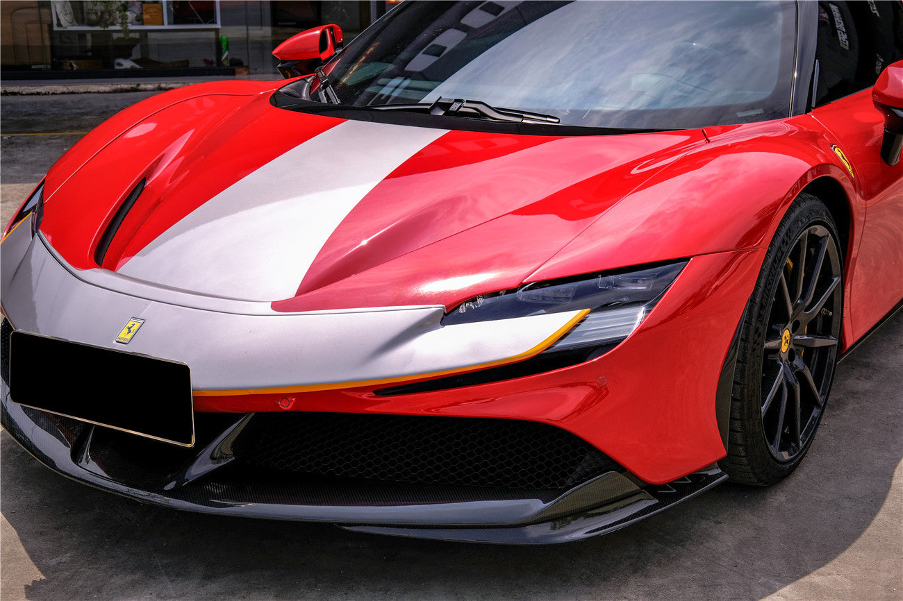 2020-UP Ferrari SF90 Stradale OE Style Autoclave Carbon Fiber Front Bumper Side Splitter