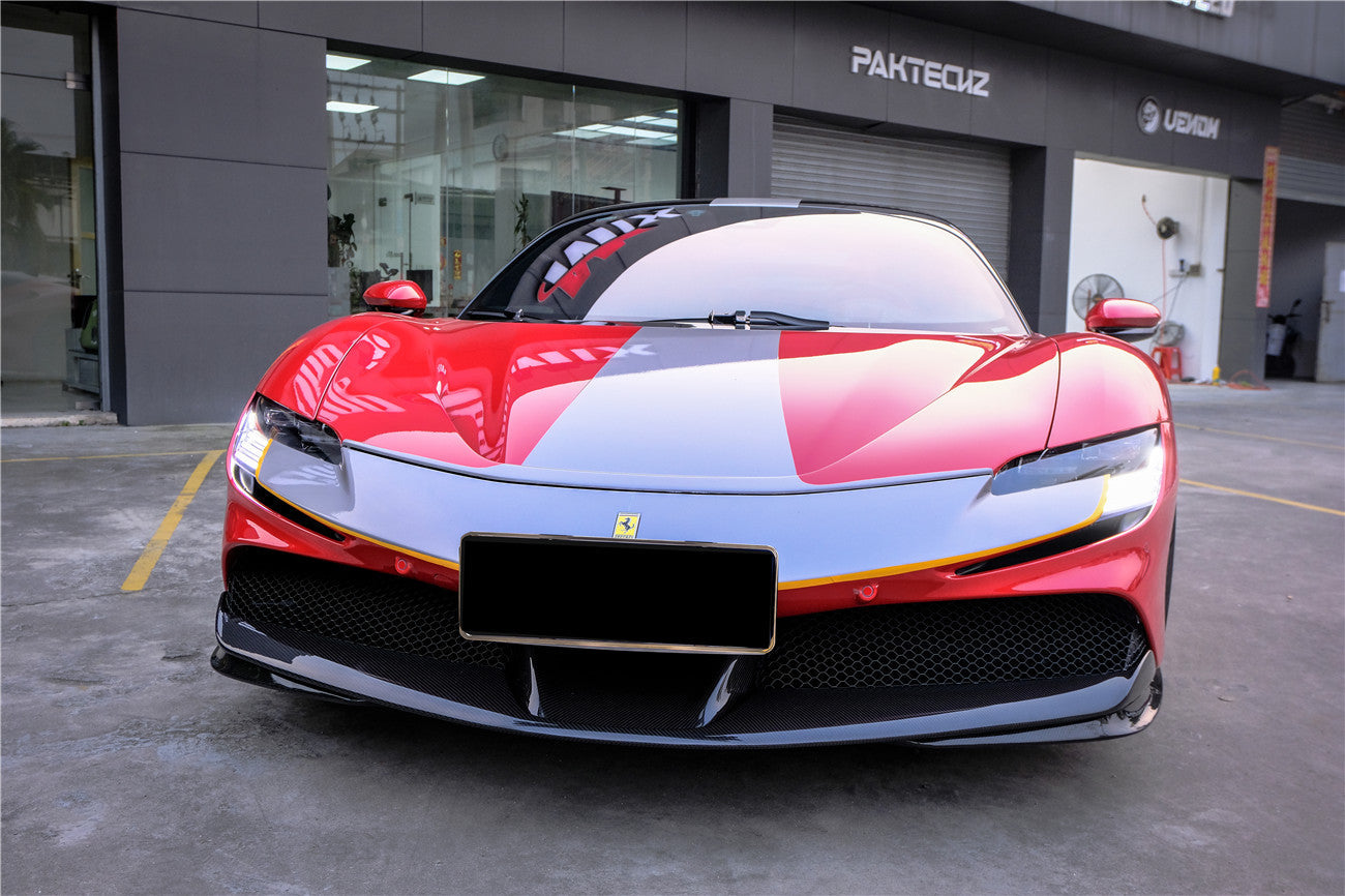 2020-UP Ferrari SF90 Stradale OE Style Autoclave Carbon Fiber Front Bumper Side Splitter
