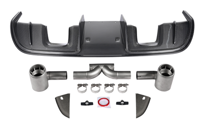 2017-2025 Porsche 718 Cayman Boxster GT4RS Style Autoclave Carbon Fiber Rear Diffuser Lip With Winglets And Exhaust Tips