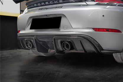 2017-2025 Porsche 718 Cayman Boxster GT4RS Style Autoclave Carbon Fiber Rear Diffuser Lip With Winglets And Exhaust Tips