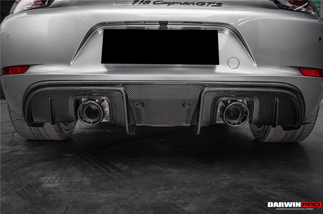 2017-2025 Porsche 718 Cayman Boxster GT4RS Style Autoclave Carbon Fiber Rear Diffuser Lip With Winglets And Exhaust Tips