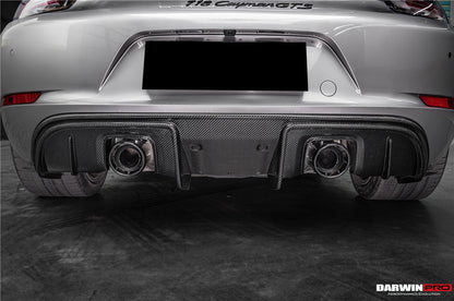 2017-2025 Porsche 718 Cayman Boxster GT4RS Style Autoclave Carbon Fiber Rear Diffuser Lip With Winglets And Exhaust Tips