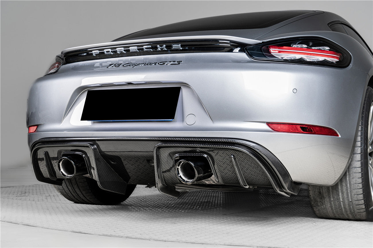 2017-2025 Porsche 718 Cayman Boxster GT4RS Style Autoclave Carbon Fiber Rear Diffuser Lip With Winglets And Exhaust Tips