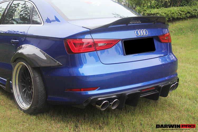2013-2016 Audi S3 & A3 Sline Sedan BKSS Style Rear Diffuser with LED Light - DarwinPRO Aerodynamics