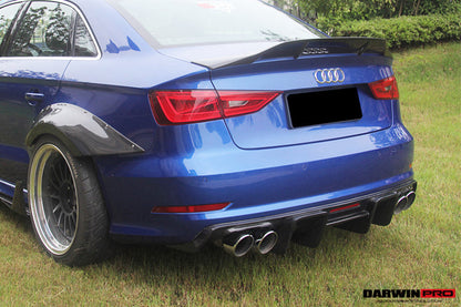 2013-2016 Audi S3 & A3 Sline Sedan BKSS Style Rear Diffuser with LED Light - DarwinPRO Aerodynamics