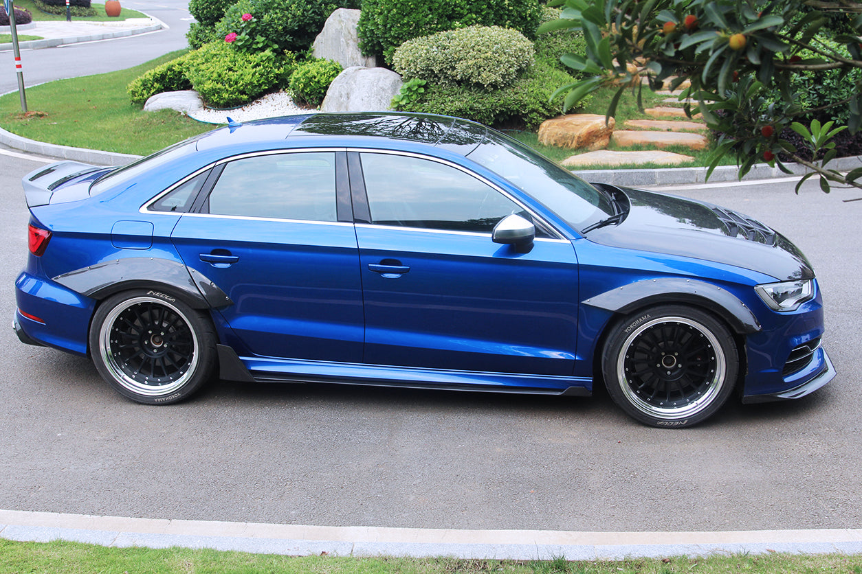 2017-2020 Audi RS3 8V.2 Sedan Only BKSS Style Carbon Fiber Side Skirts Under Board
