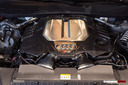 DarwinPRO 2019-UP Audi RS6 Avant C8 & RS7 C8 Quattro OEM Style Dry Carbon Fiber Engine Cover Replacement
