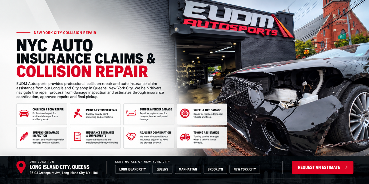 NYC auto insurance claims and collision repair at EUDM Autosports in Long Island City, Queens