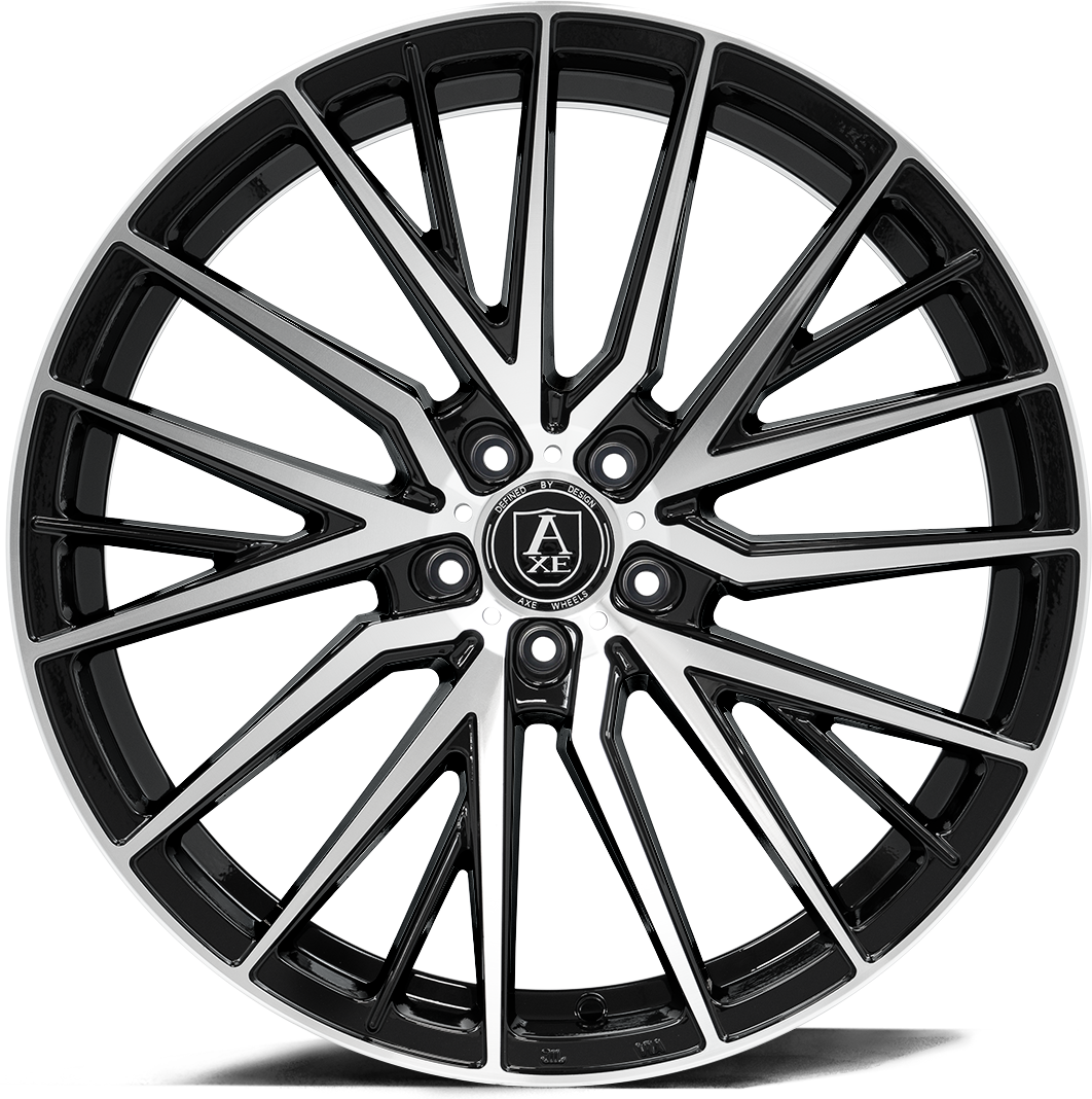 AXE WHEELS EX40 BLACK AND POLISHED FACE 20x10 ET40 5x110 (Square Set of 4)