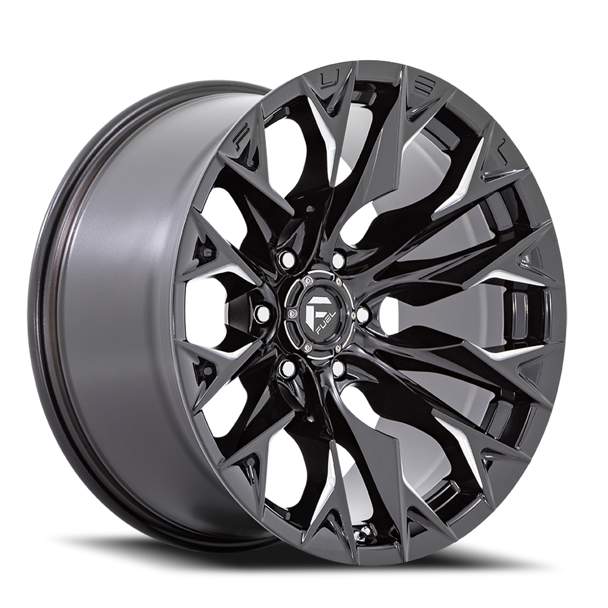 Fuel Off-Road Flame 6 D803 22x10 -18 6x139.7mm 106.1mm Gloss Black Milled