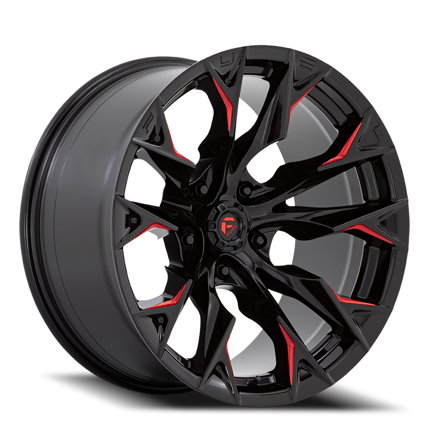 Fuel Off-Road Flame 5 D823 22x12 -44 5x127mm 71.5mm Gloss Black Milled Candy Red