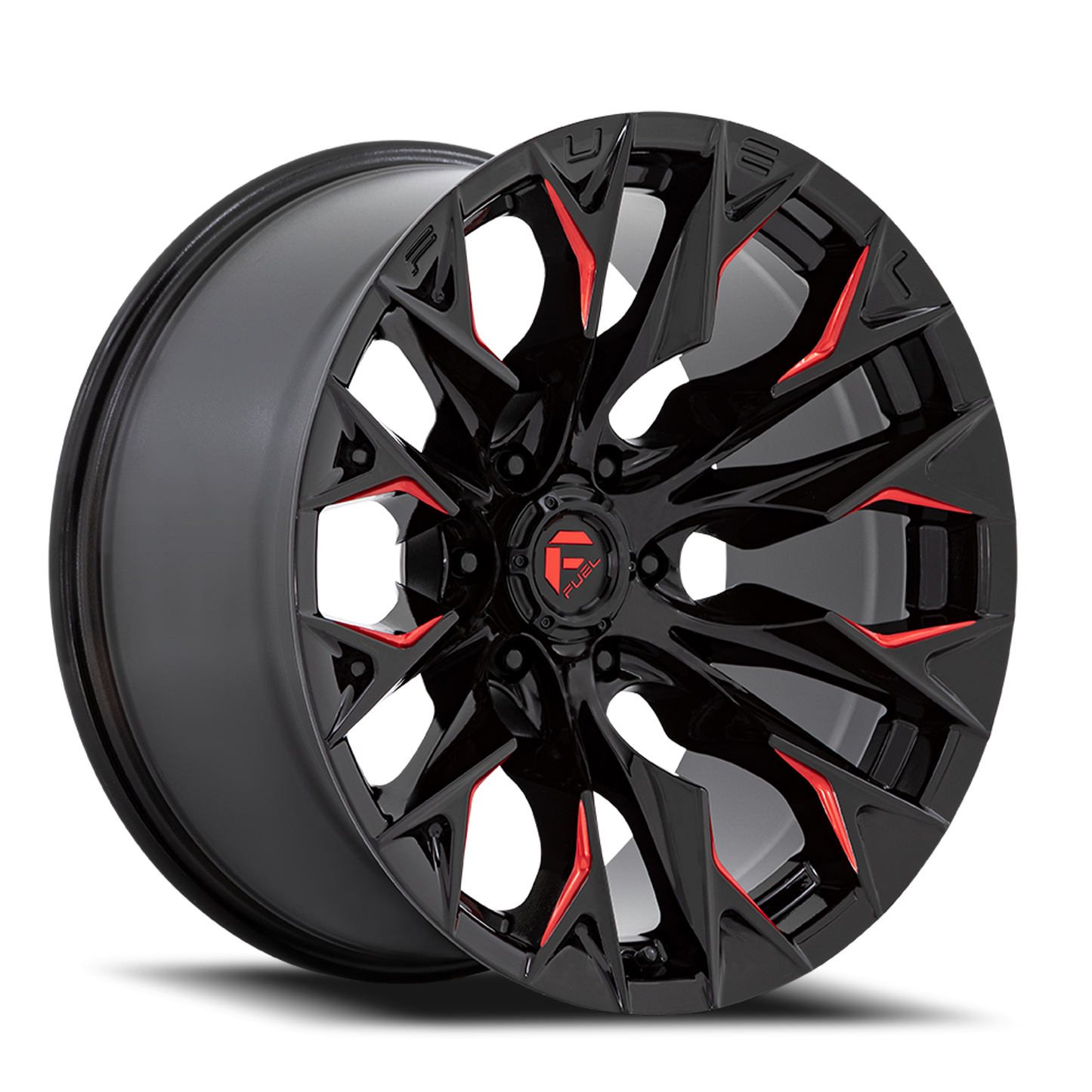Fuel Off-Road Flame 6 D823 20x10 -18 6x135mm 87.1mm Gloss Black Milled Candy Red