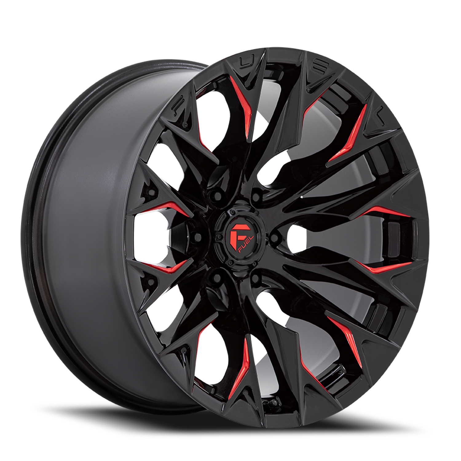 Fuel Off-Road Flame 6 D823 20x10 -18 6x135mm 87.1mm Gloss Black Milled Candy Red