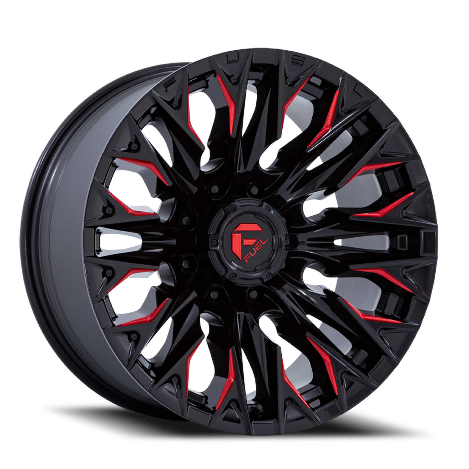 Fuel Off-Road Flame 8 D823 20x10 -18 8x165.1mm 125.1mm Gloss Black Milled Candy Red