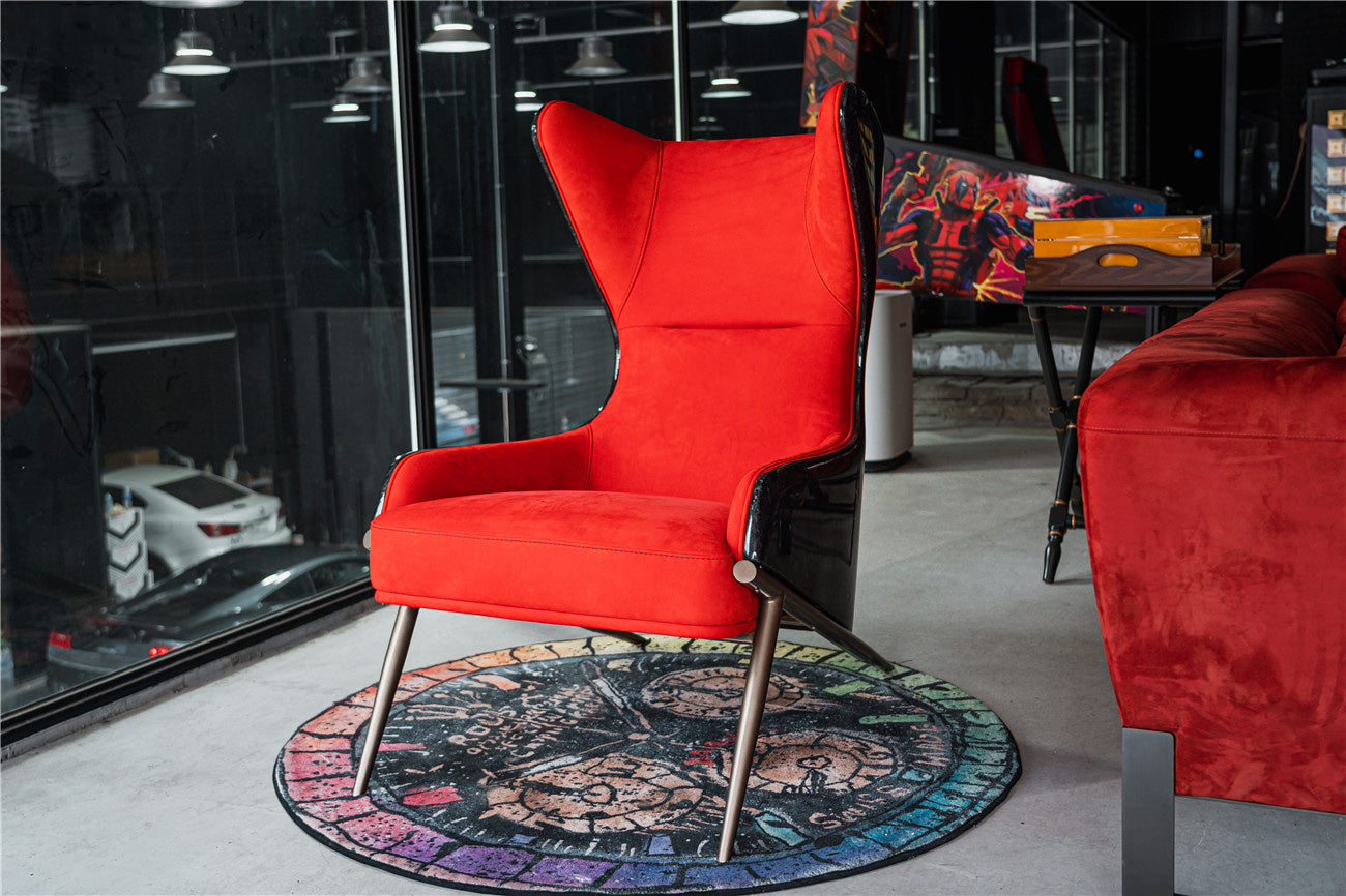 DARWINPRO CARBON FIBER CAYENNE RED SUEDE LOUNGE CHAIR - DarwinPRO Aerodynamics
