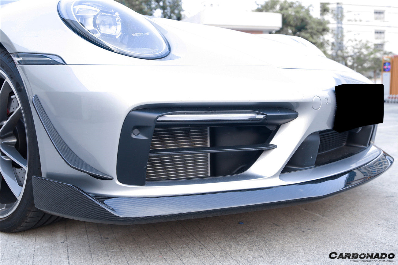 2019-2023 Porsche 911 992 Carrera/Targa Sport Design WP Style Dry Carbon Fiber Bumper Canards - Carbonado
