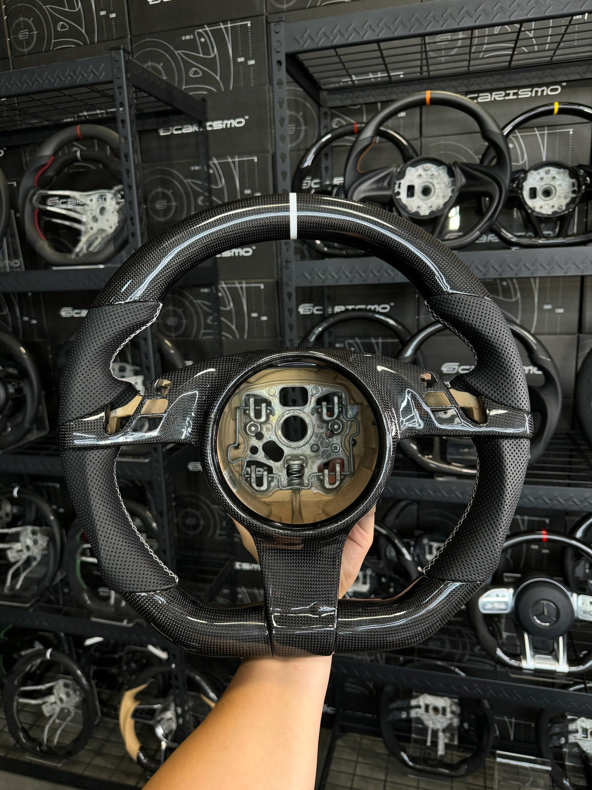 Carismo Steering Wheel For Porsche (997.2 Wheel) - Sport - Gloss Plain Carbon - Perforated Leather