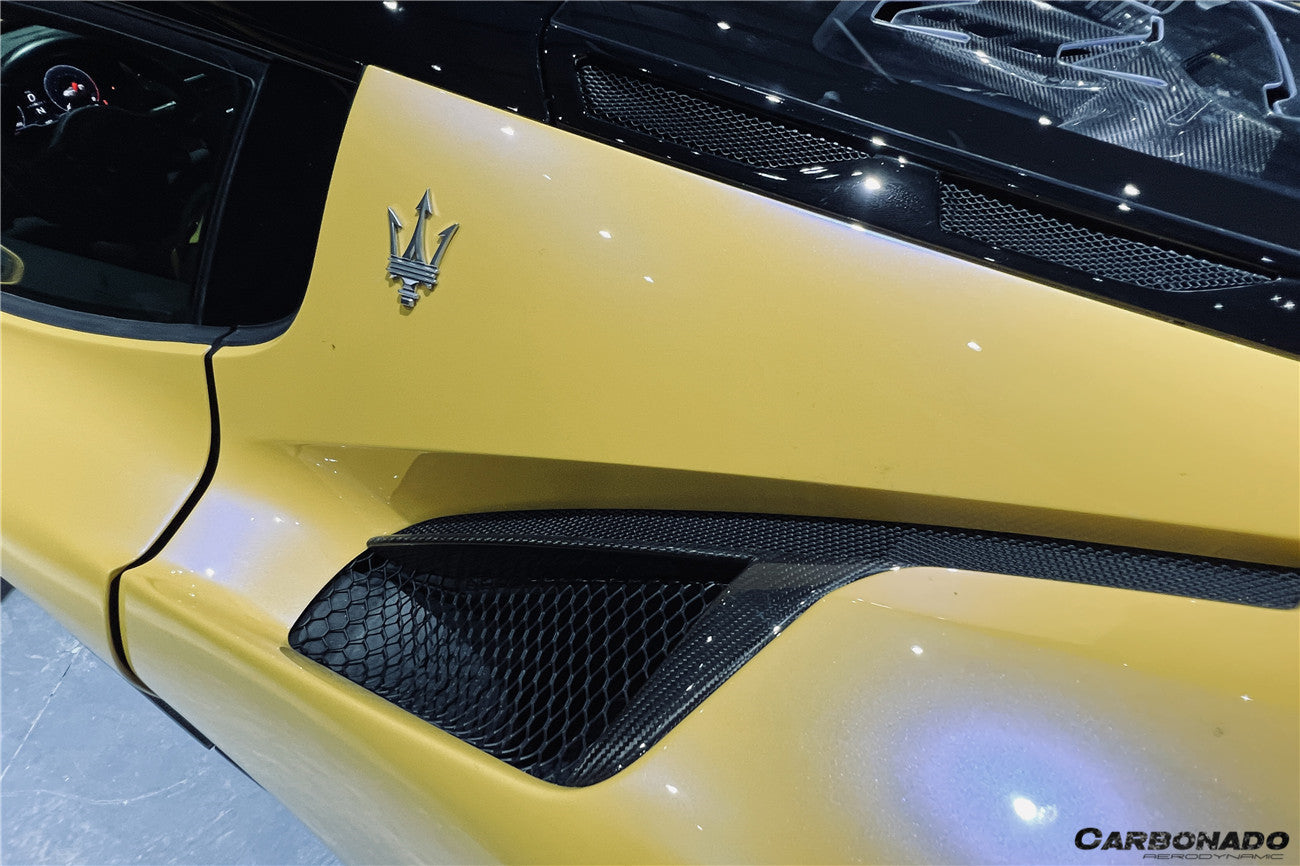 2020-UP Maserati MC20 NVT Style Dry Carbon Fiber Quarter Panel Side Vent Scoops - Carbonado